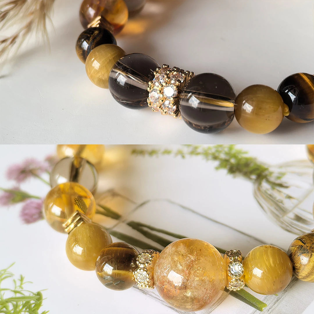 Amber Guard | Citrine & Smoky Quartz Crystal Bracelet – Strength, Protection & Prosperity