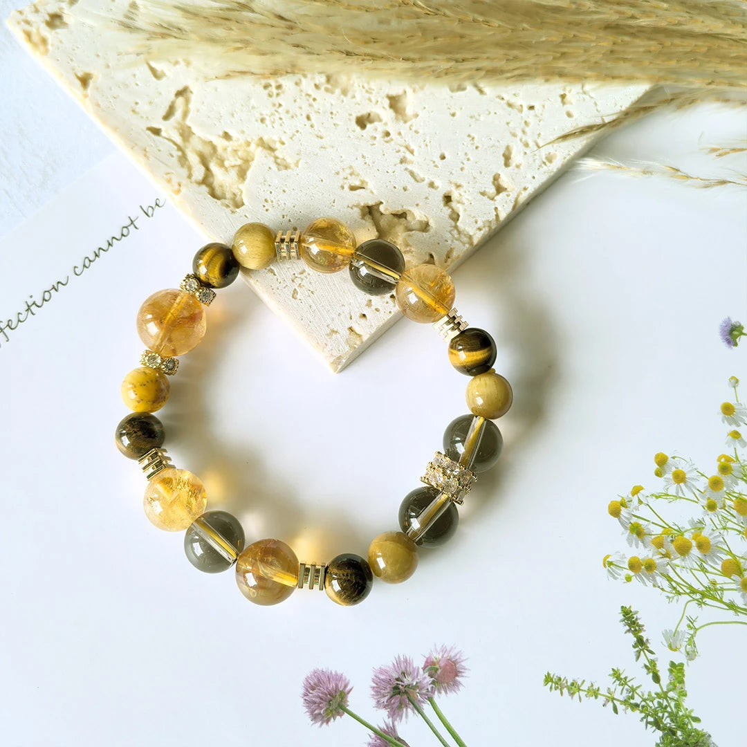 Amber Guard | Citrine & Smoky Quartz Crystal Bracelet – Strength, Protection & Prosperity