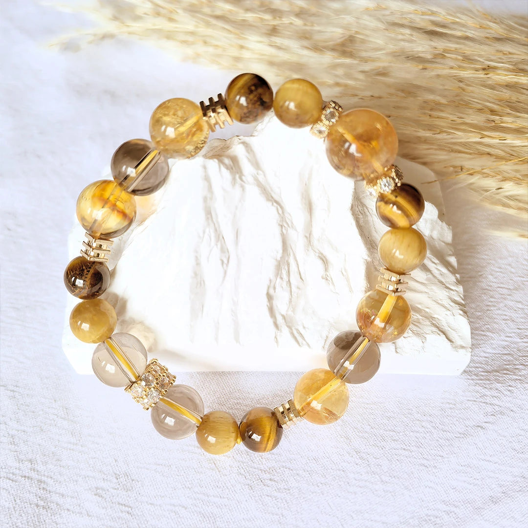Amber Guard | Citrine & Smoky Quartz Crystal Bracelet – Strength, Protection & Prosperity