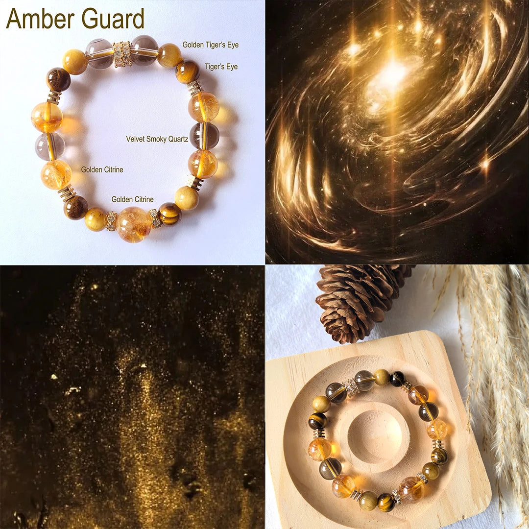 Amber Guard | Citrine & Smoky Quartz Crystal Bracelet – Strength, Protection & Prosperity