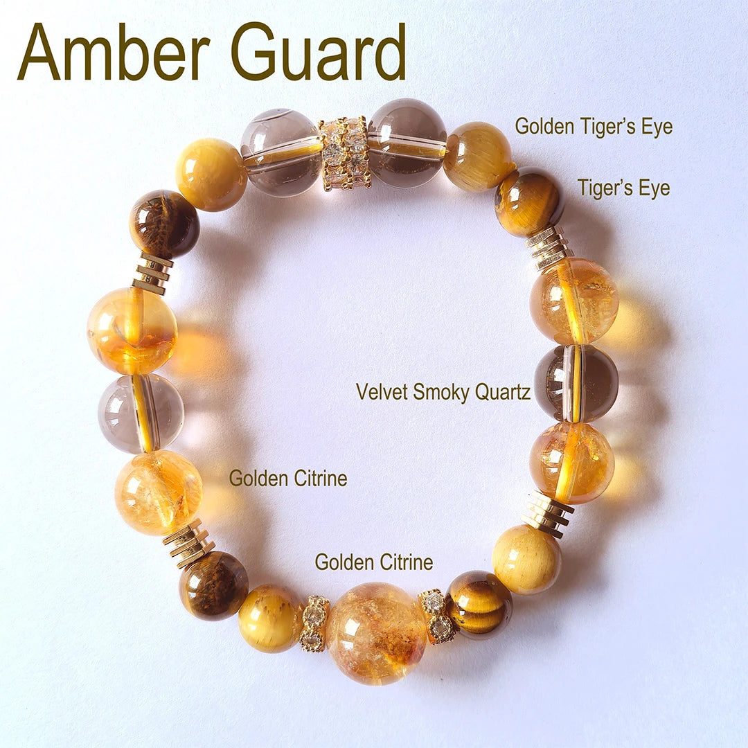 Amber Guard | Citrine & Smoky Quartz Crystal Bracelet – Strength, Protection & Prosperity