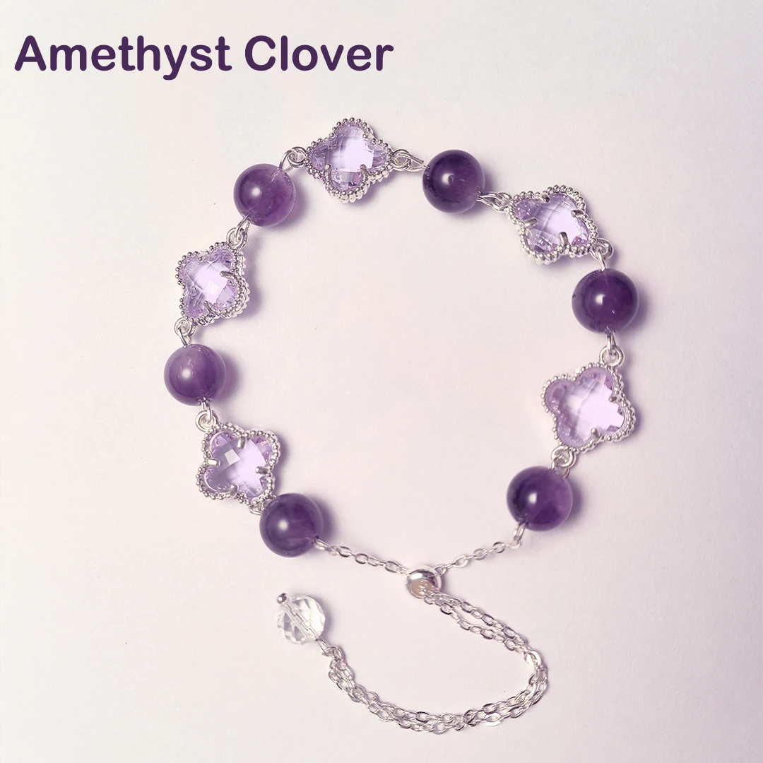Amethyst Clover - Adjustable Amethyst Crystal Bracelet – Luck & Elegance