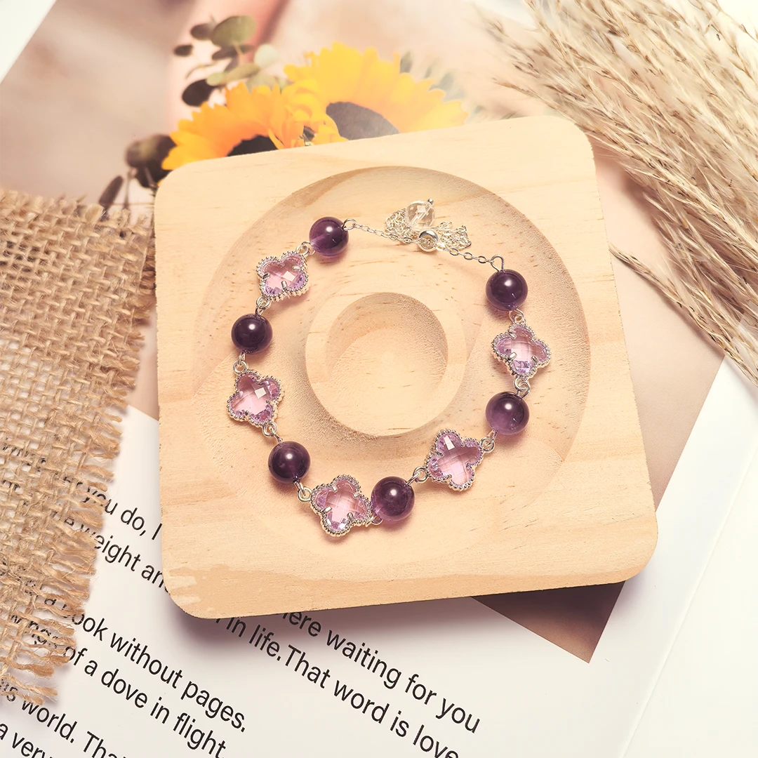 Amethyst Clover - Adjustable Amethyst Crystal Bracelet – Luck & Elegance
