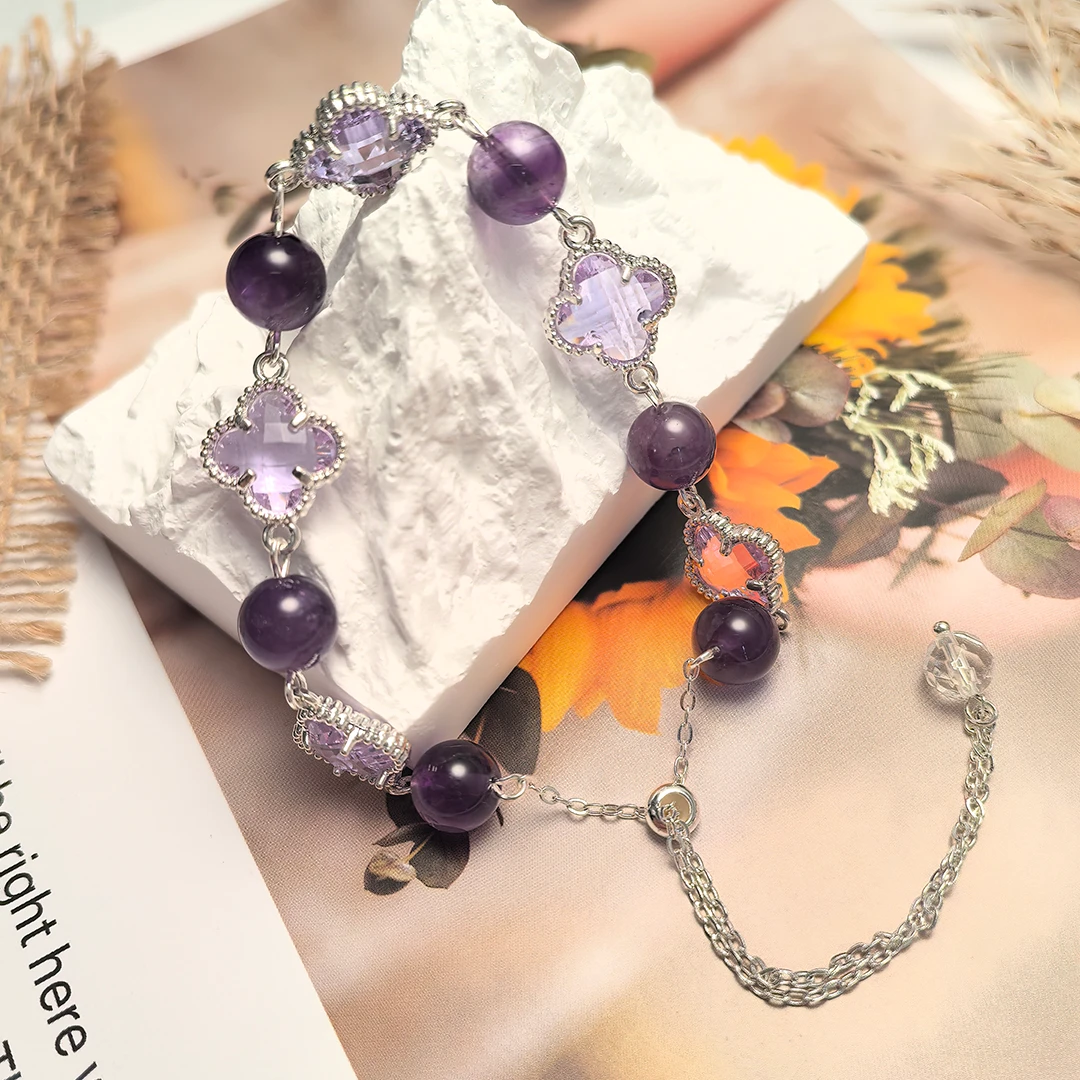 Amethyst Clover - Adjustable Amethyst Crystal Bracelet – Luck & Elegance