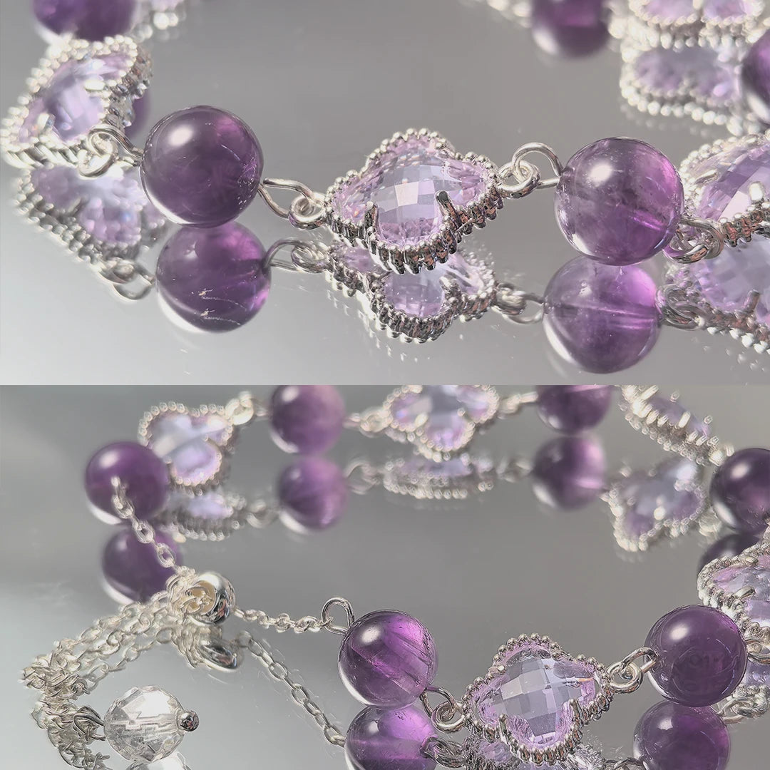 Amethyst Clover - Adjustable Amethyst Crystal Bracelet – Luck & Elegance