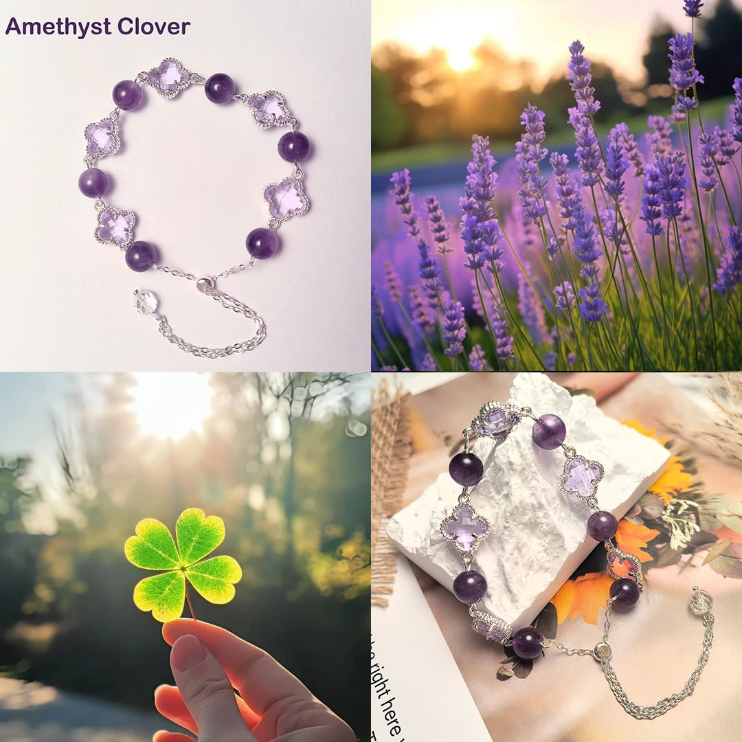 Amethyst Clover - Adjustable Amethyst Crystal Bracelet – Luck & Elegance