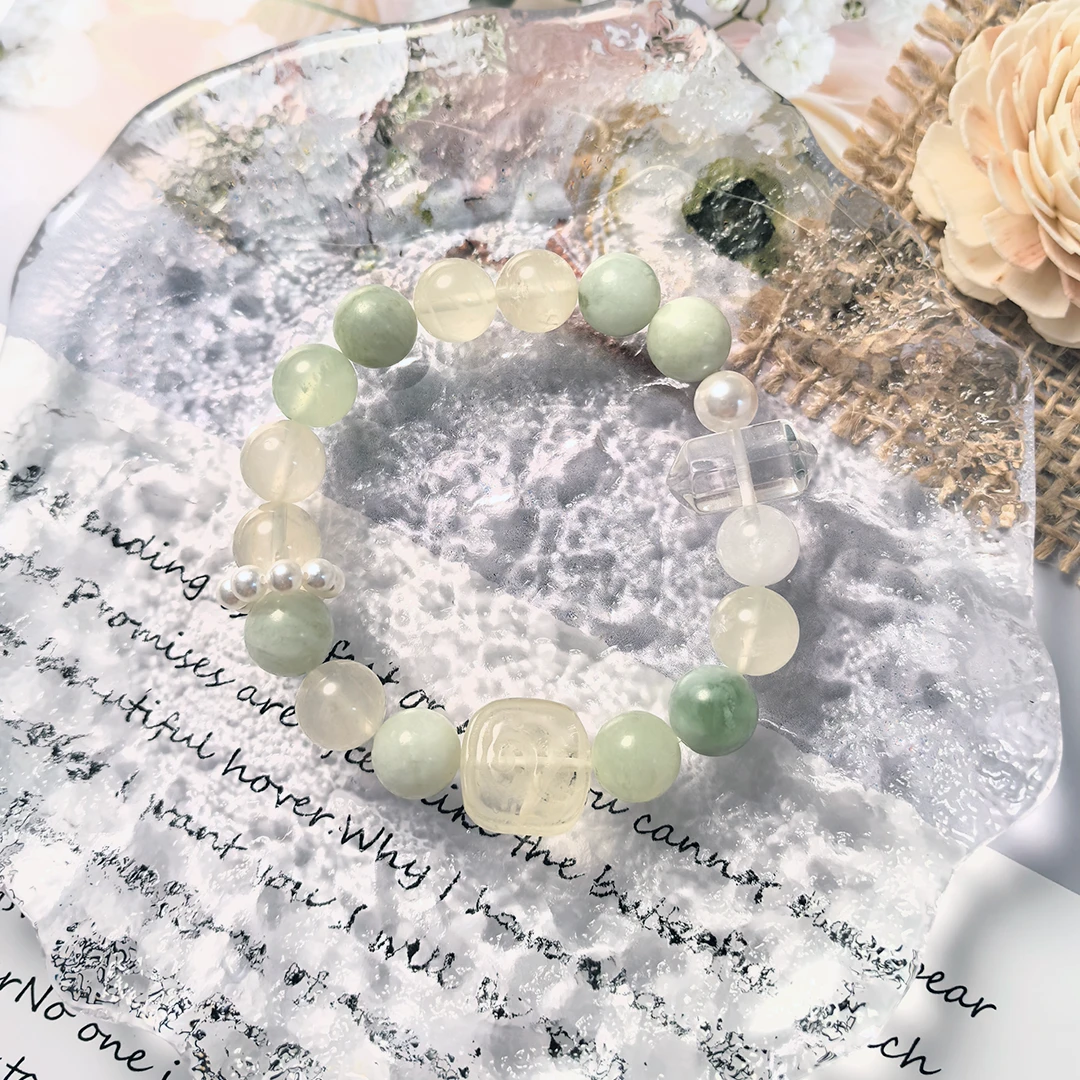Dewdrop Glow – Serpentine & Clear Quartz Bracelet for Clarity, Renewal & Harmony
