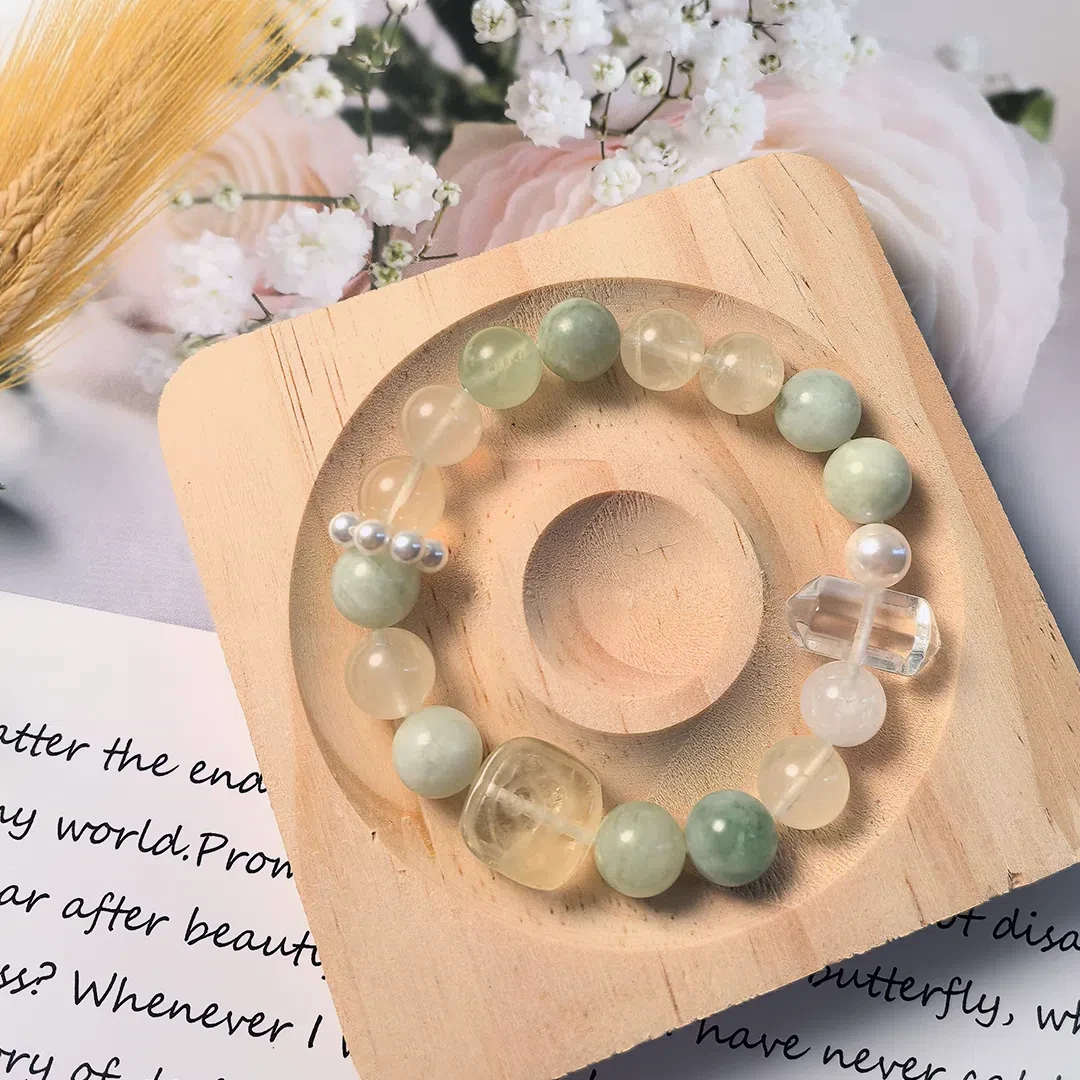 Dewdrop Glow – Serpentine & Clear Quartz Bracelet for Clarity, Renewal & Harmony