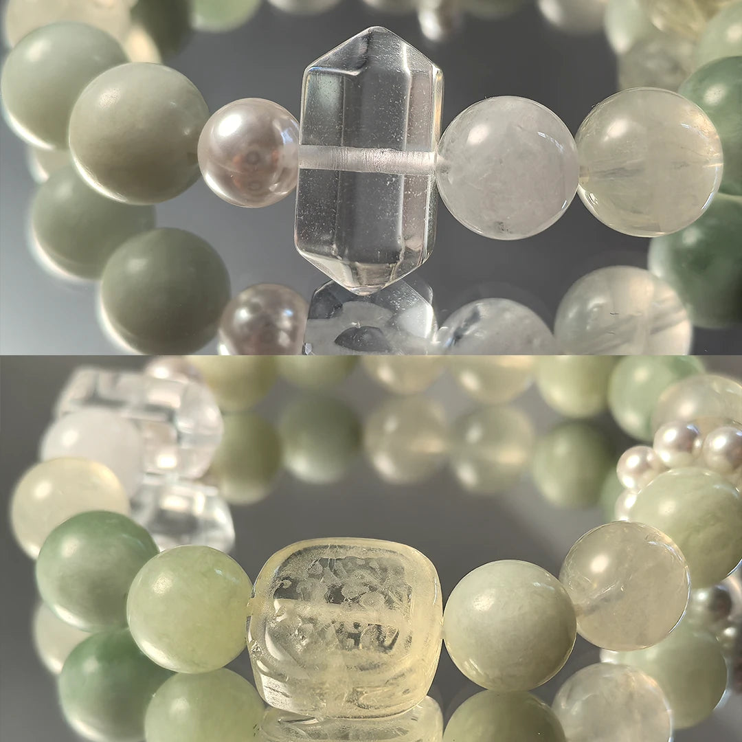 Dewdrop Glow – Serpentine & Clear Quartz Bracelet for Clarity, Renewal & Harmony
