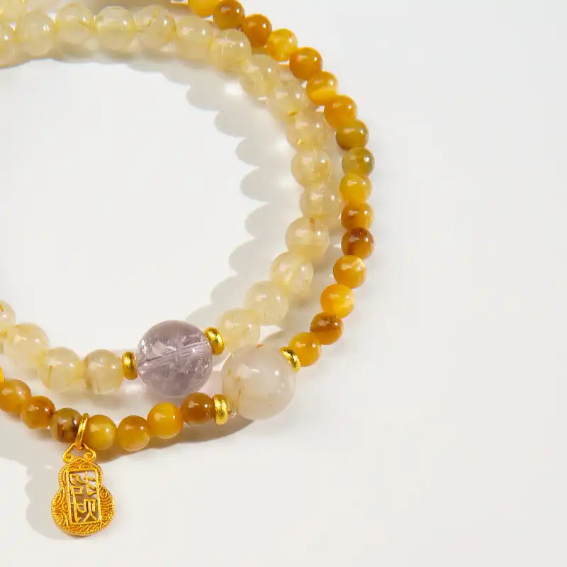 Fortune Guardian – Golden Rutilated Quartz & Tiger’s Eye Bracelet for Wealth & Protection