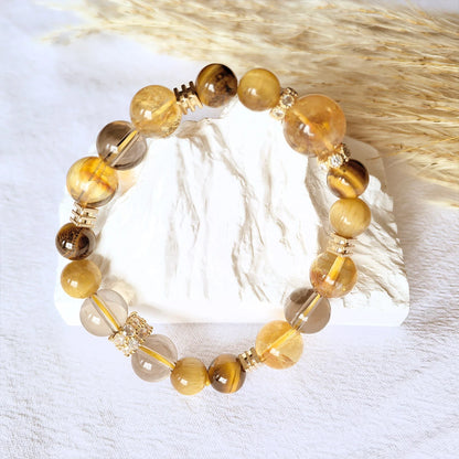 Amber Guard | Citrine & Smoky Quartz Crystal Bracelet – Strength, Protection & Prosperity