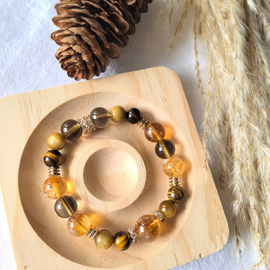 Amber Guard | Citrine & Smoky Quartz Crystal Bracelet – Strength, Protection & Prosperity