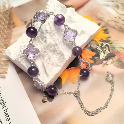 Amethyst Clover - Adjustable Amethyst Crystal Bracelet – Luck & Elegance