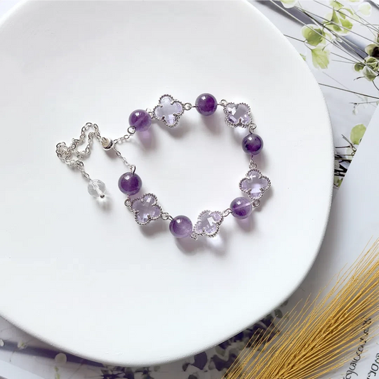 Amethyst Clover - Adjustable Amethyst Crystal Bracelet – Luck & Elegance