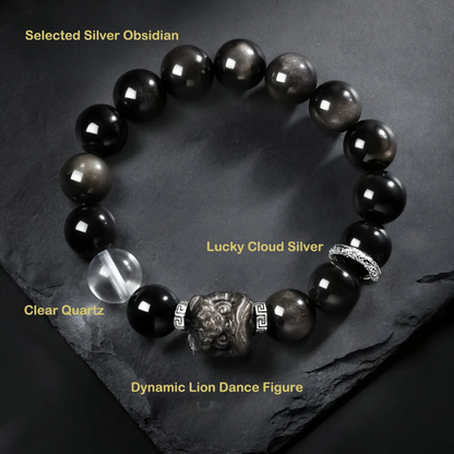 Couple Guardian Bracelet – Obsidian & Cat’s Eye with Lion Beads