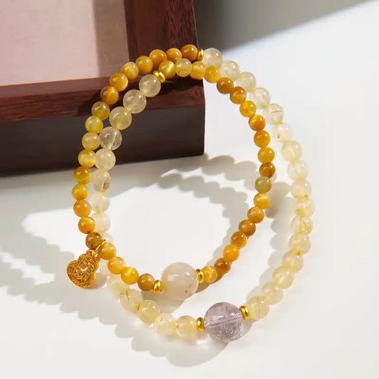 Fortune Guardian – Golden Rutilated Quartz & Tiger’s Eye Bracelet for Wealth & Protection