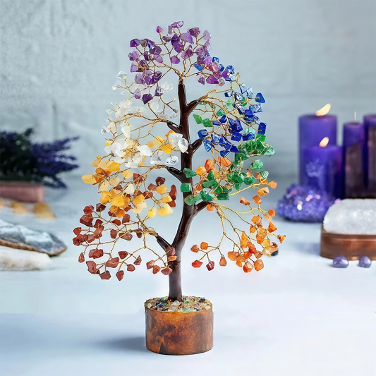 Seven Chakra Crystal Tree with Wooden Base for Energy & Home Décor