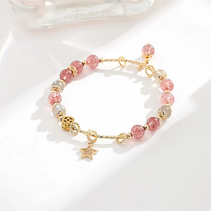 Starlit Promise – Strawberry Quartz & Gray Moonstone Bracelet